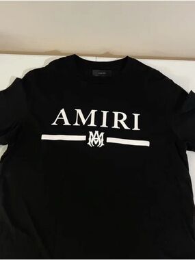 AMIRI Black Tee with White Logo and Stripe